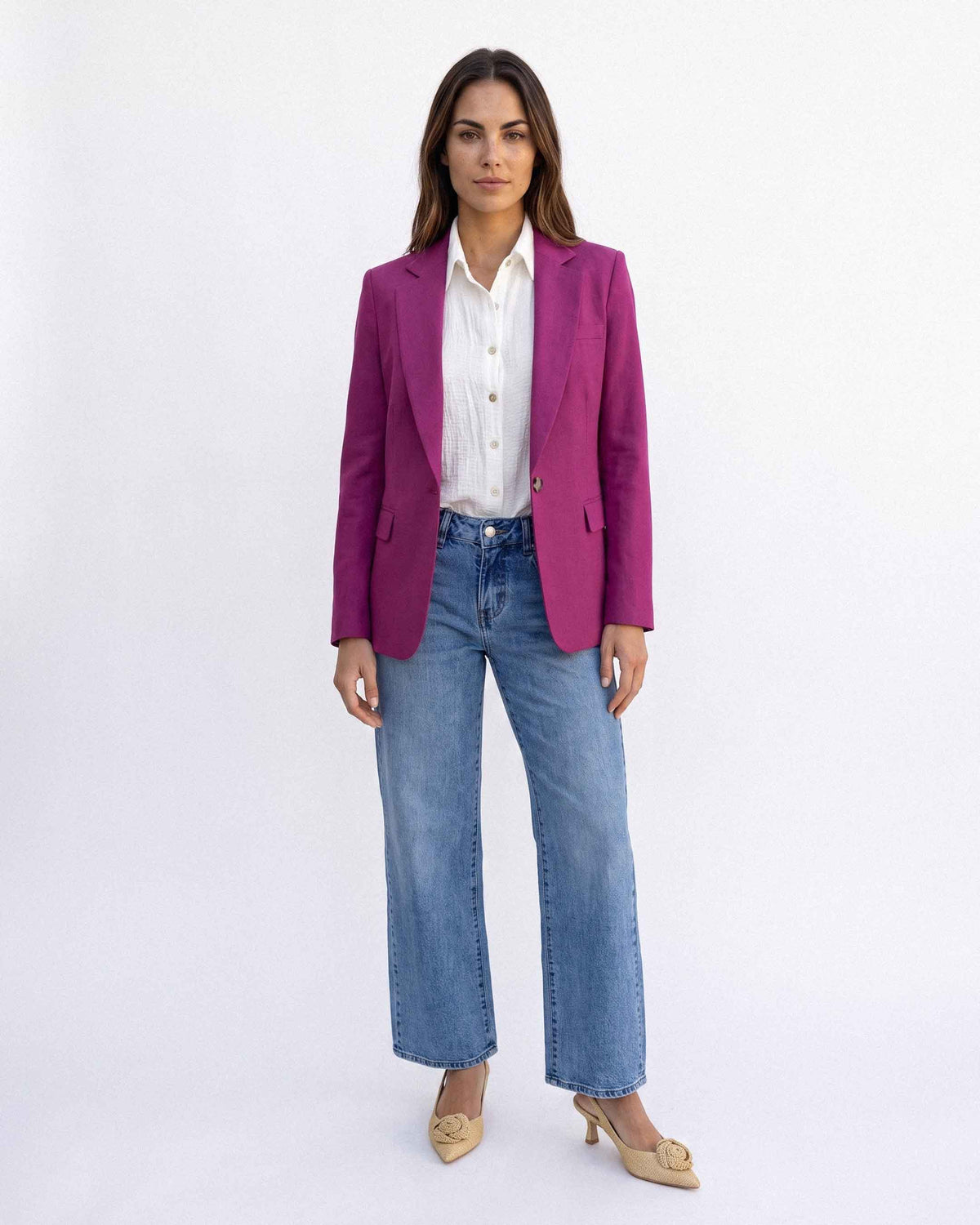 Chaqueta Alana Lino Algodón, color fucsia