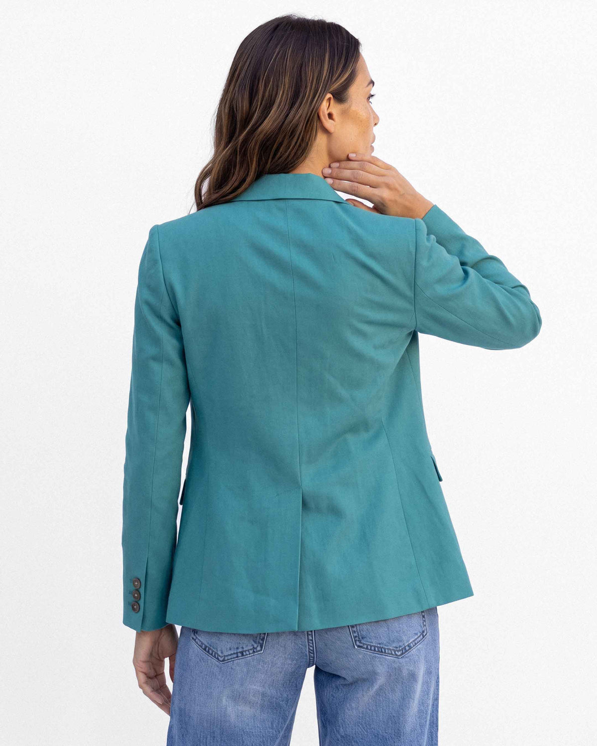 Chaqueta Alana Lino Modi, color turquesa