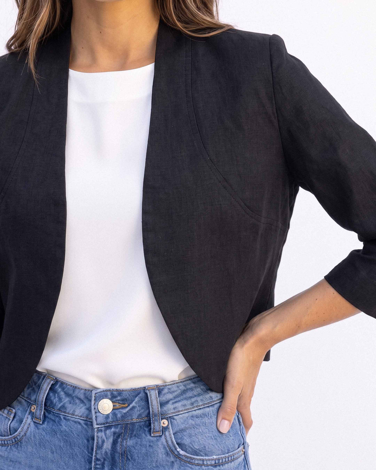 Chaqueta Antonella Lino, color negro
