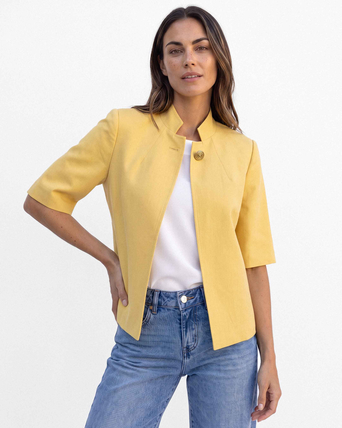 Chaqueta Ariana Lino Algodón, color lúcuma