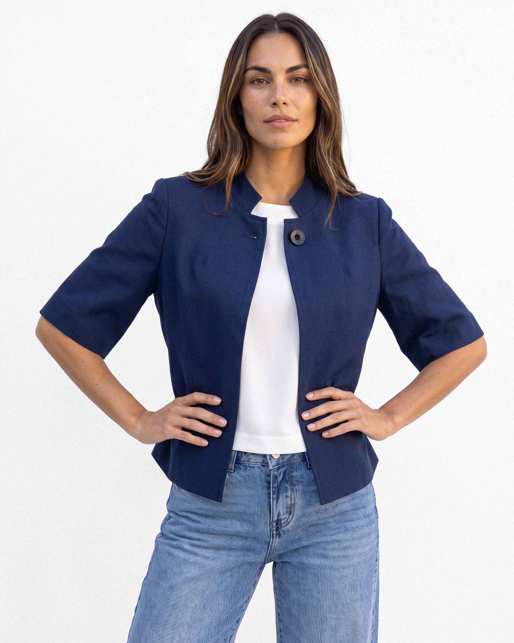 Chaqueta Ariana Lino Algodón, color marino
