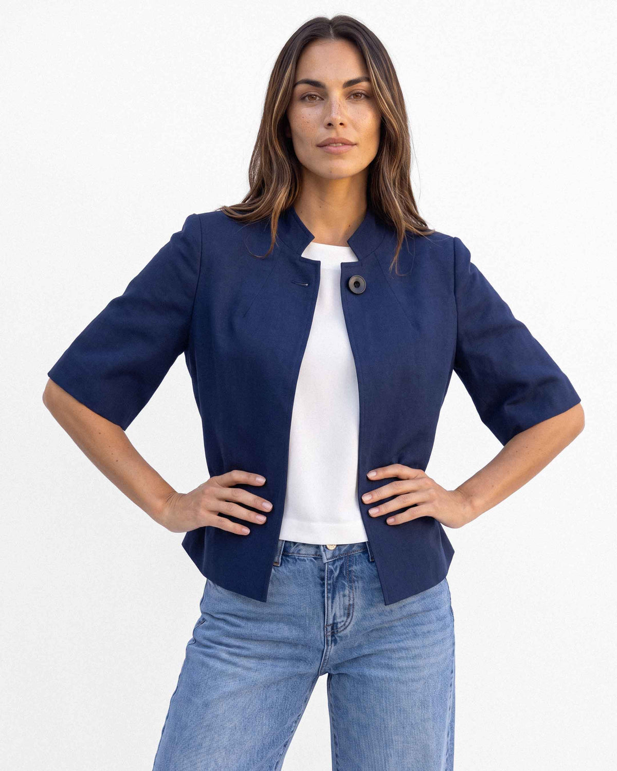 Chaqueta Ariana Lino Algodón, color marino
