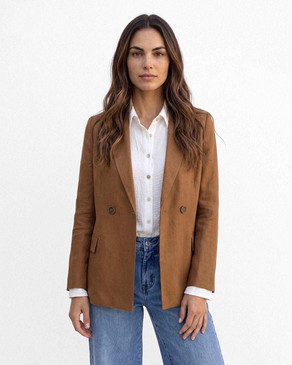 Chaqueta Bárbara Lino Algodón, color tabaco