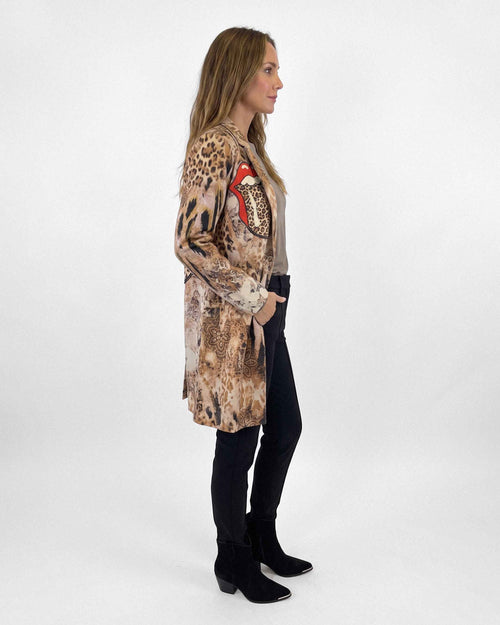 Chaqueta Larga Print, color beige