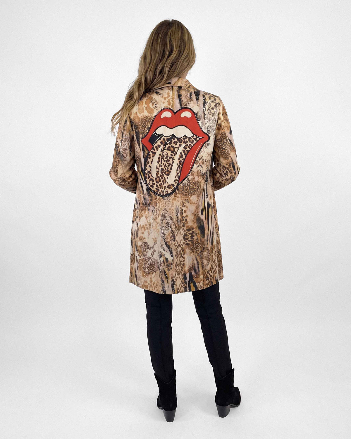 Chaqueta Larga Print, color beige