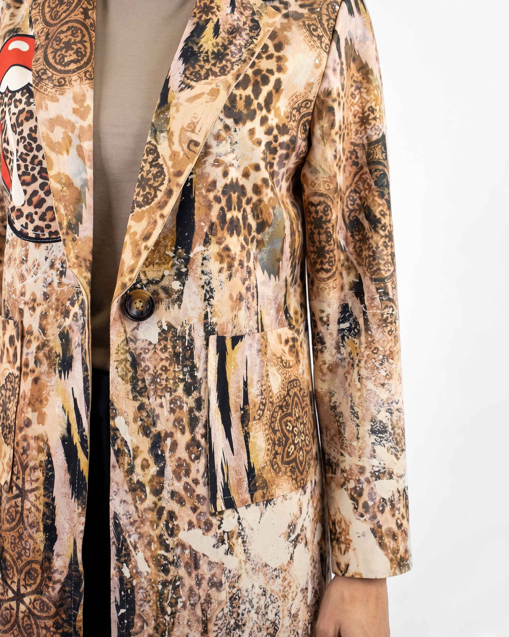 Chaqueta Larga Print, color beige