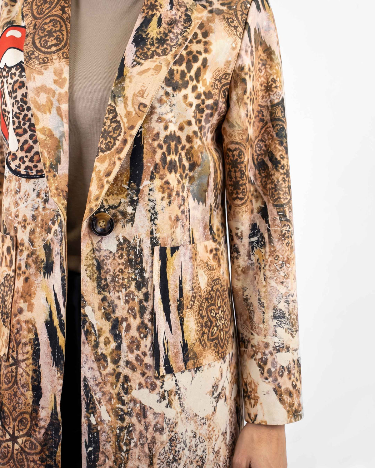 Chaqueta Larga Print, color beige