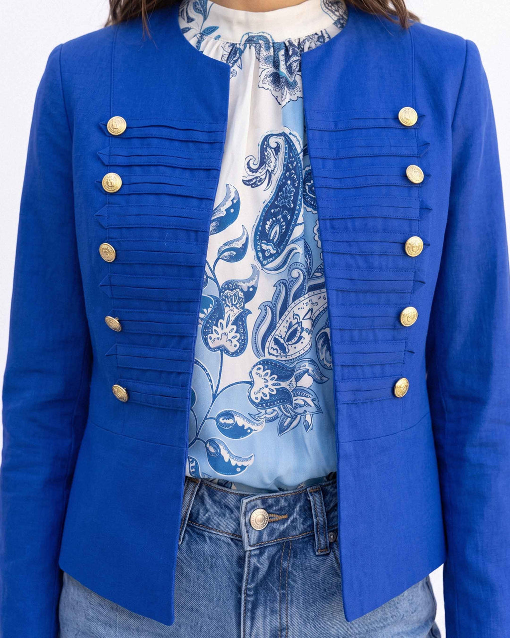 Chaqueta Nápoles Lino Algodón, color azulino