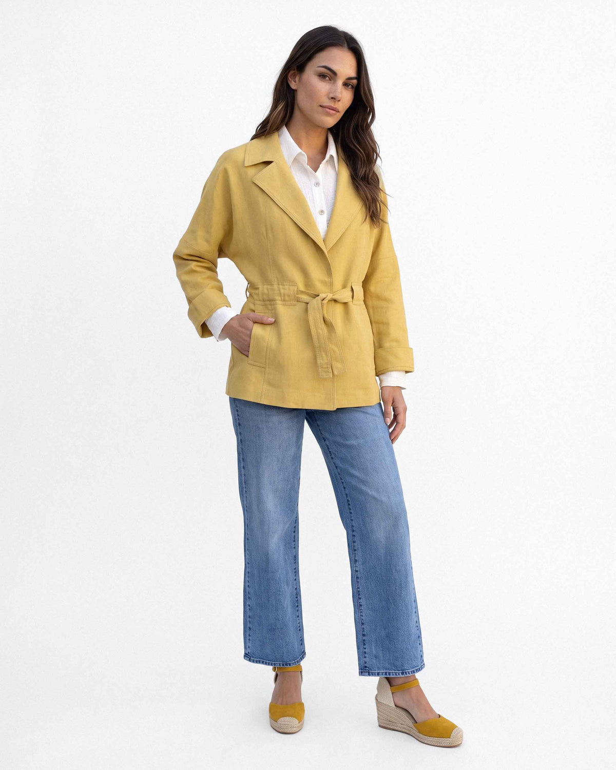 Chaqueta Saray Lino Algodón, color lúcuma