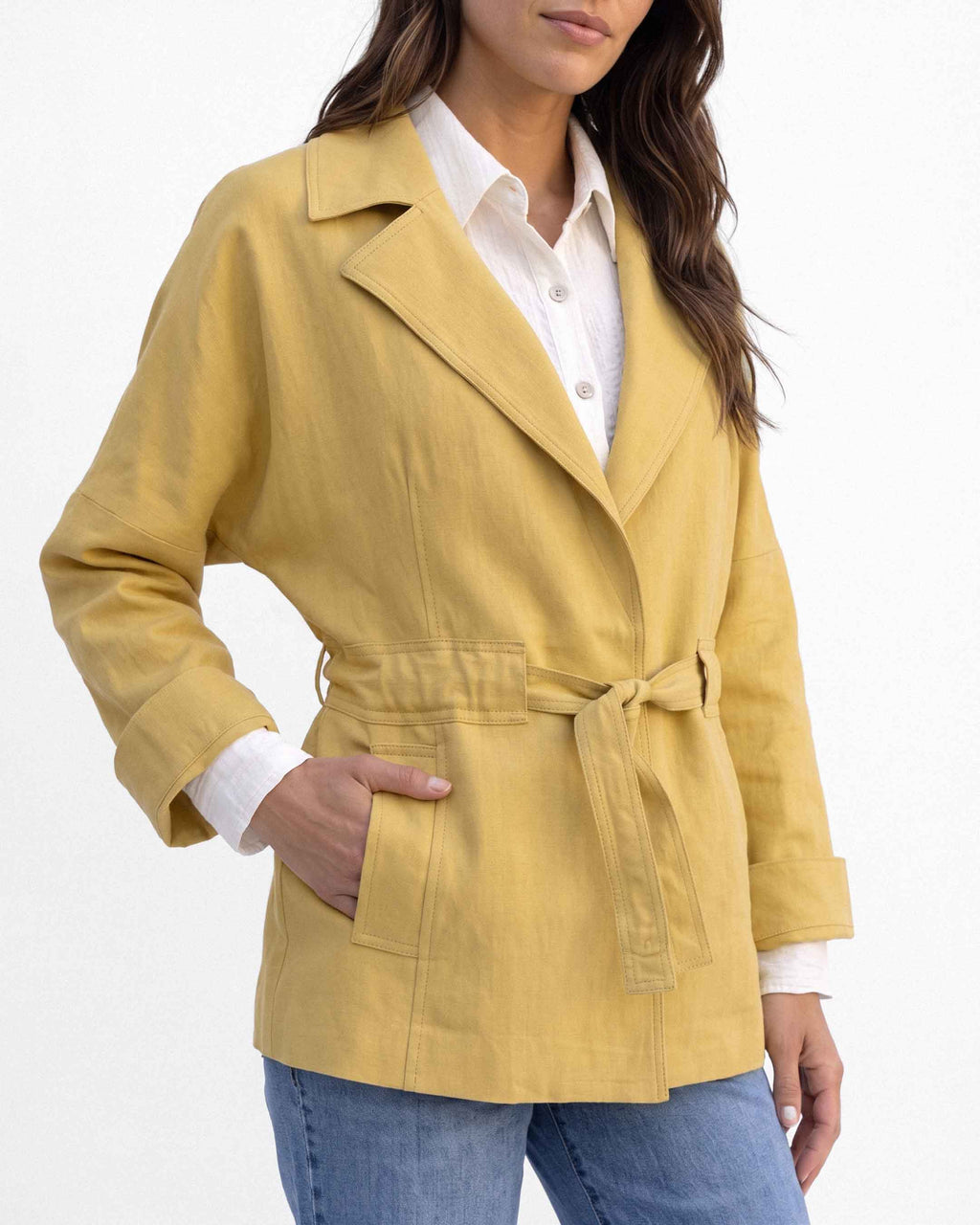 Chaqueta Saray Lino Algodón, color lúcuma