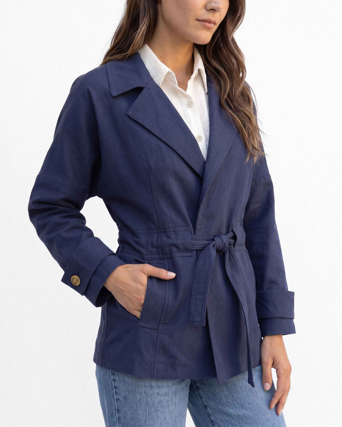 Chaqueta Saray Lino Algodón, color marino