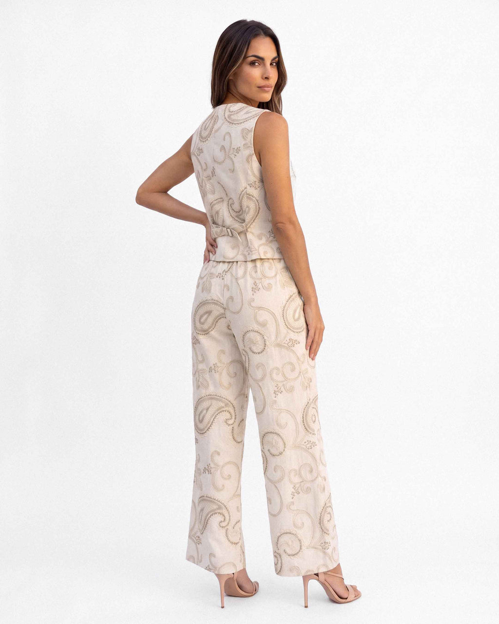 Pantalón Lino Bordado, color beige
