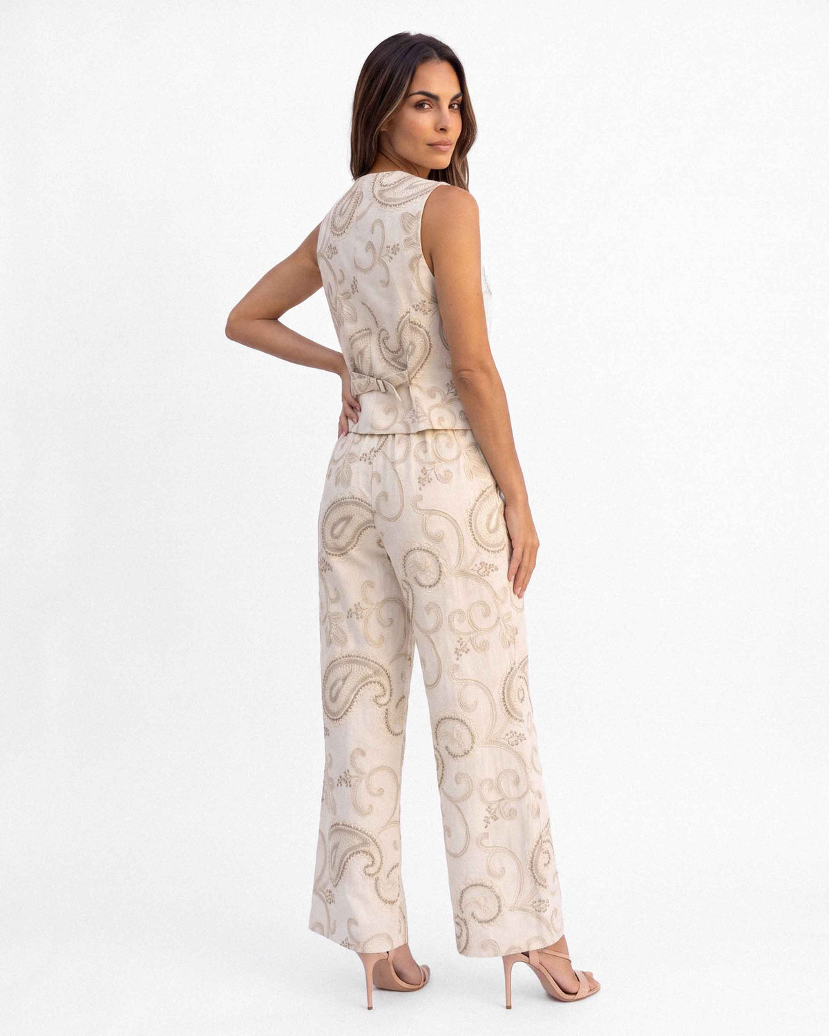 Pantalón Lino Bordado, color beige
