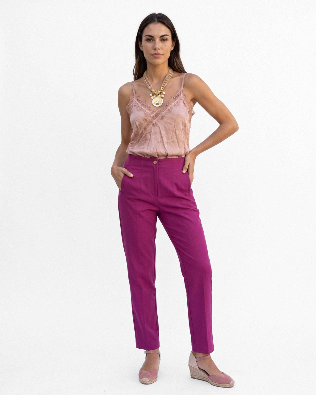 Pantalón Lucia Lino Algodón, color fucsia