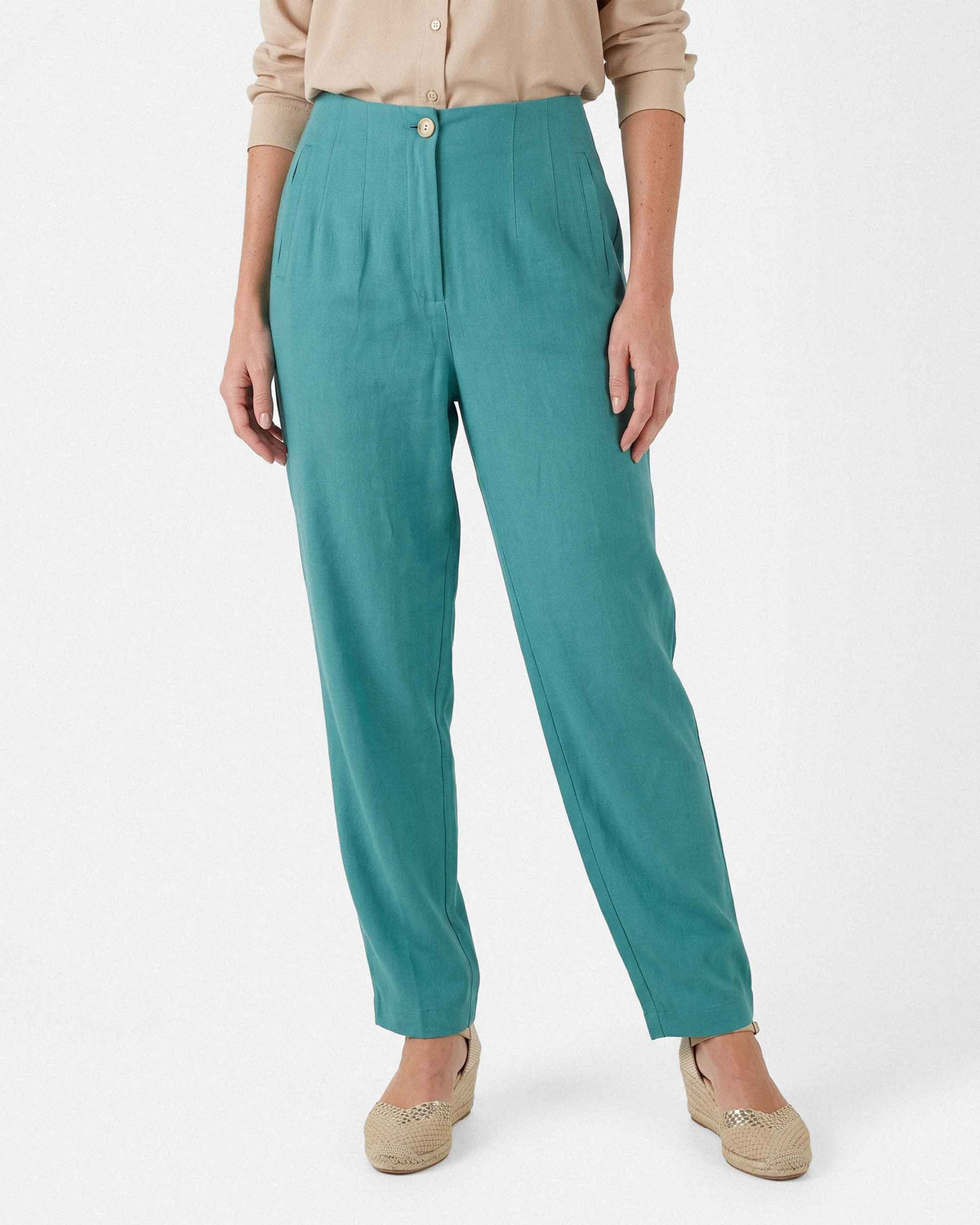 Pantalón Lucia Lino Algodón, color turquesa