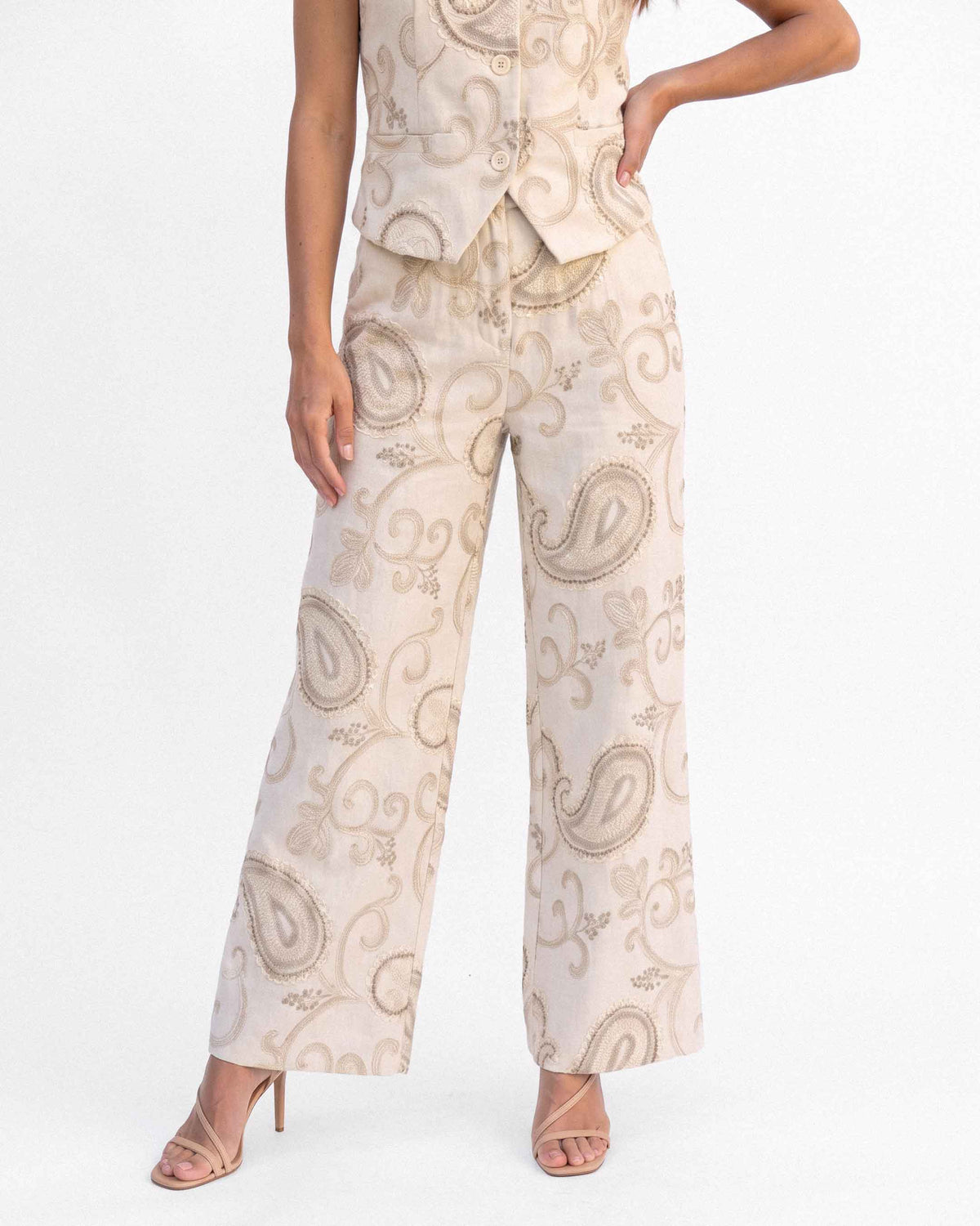 Pantalón Lino Bordado, color beige