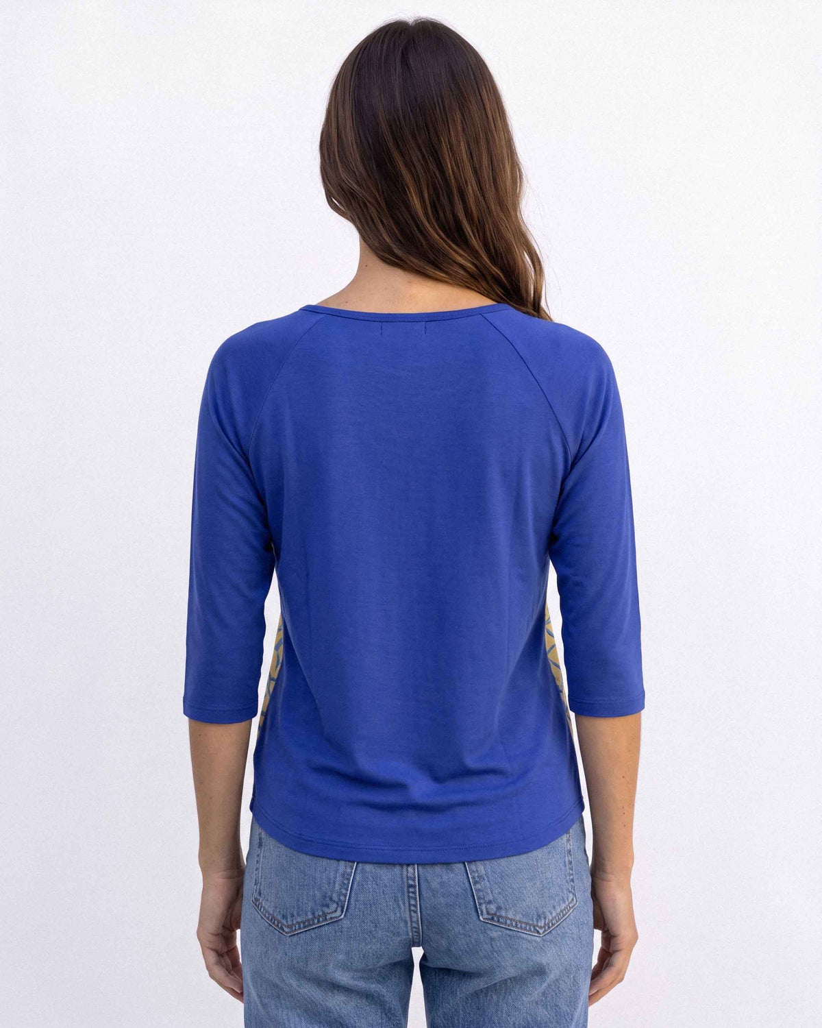 Polera Symor Agra Estampado, color celeste y amarillo