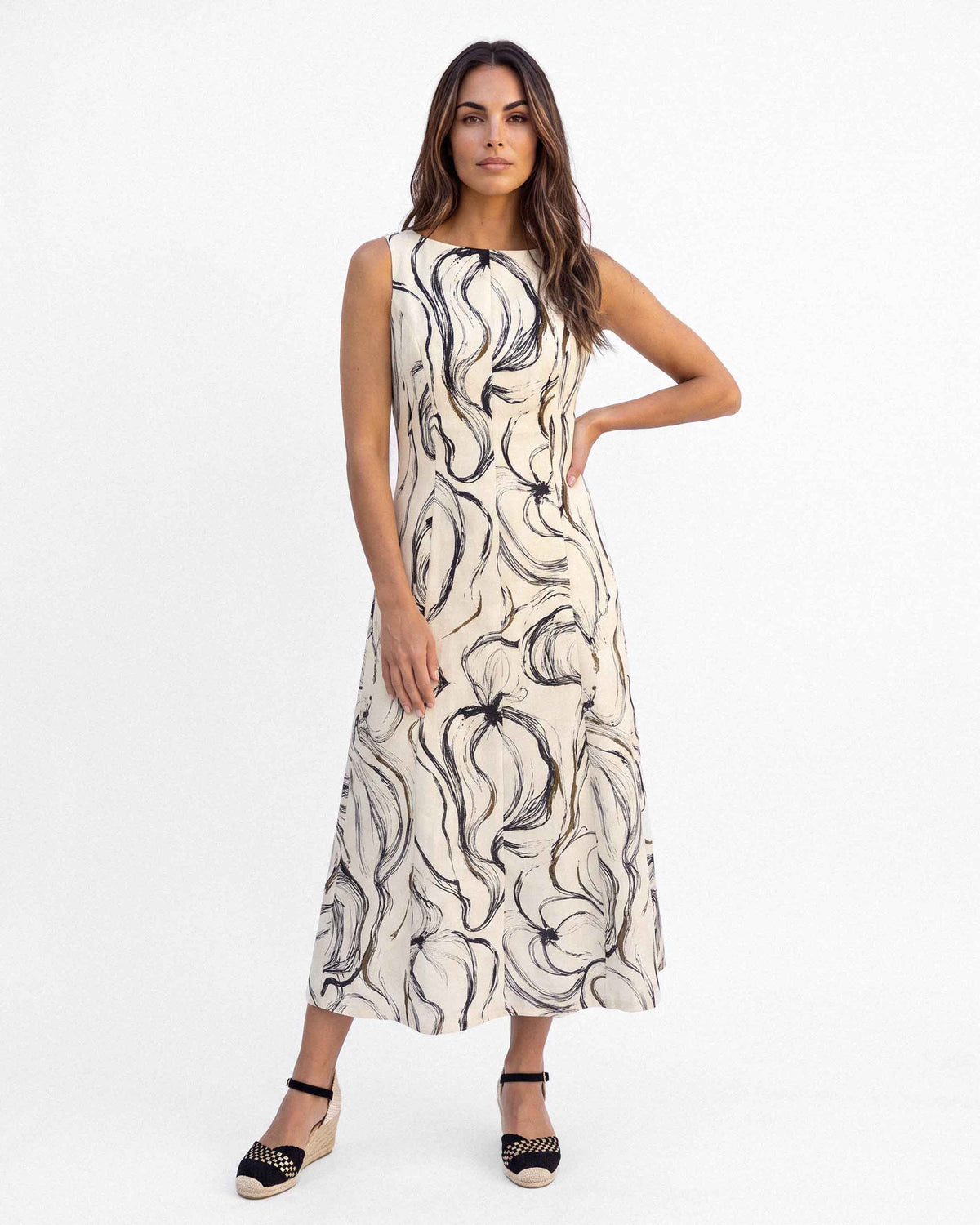 Vestido Carla Lagos Estampado, color crudo