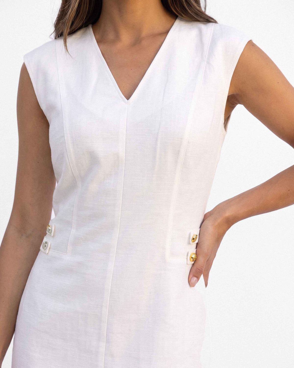 Vestido Gales Lino Venecia, color crudo